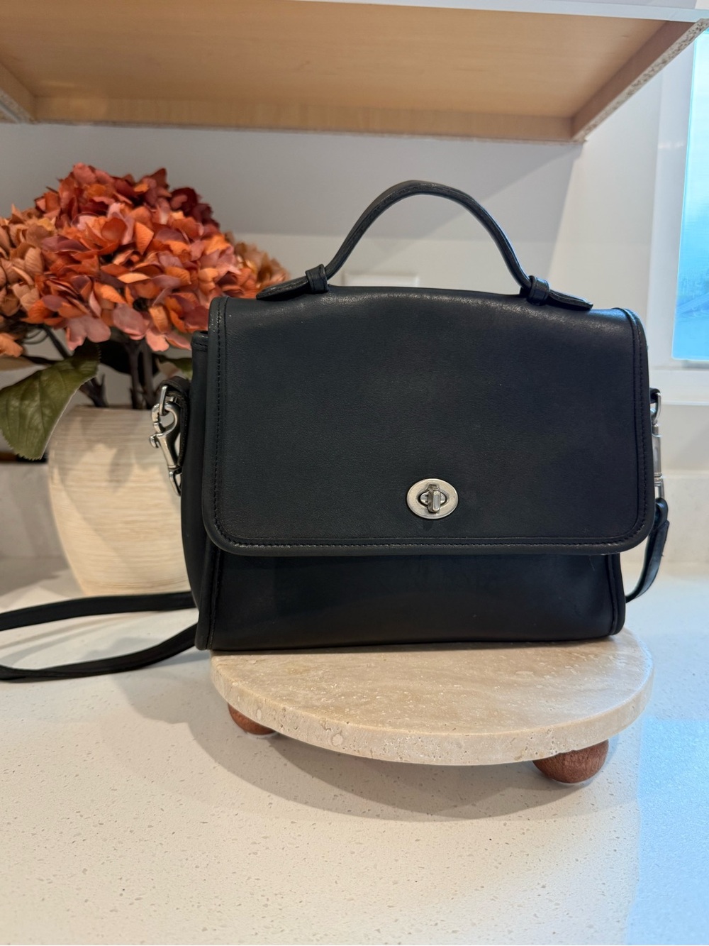 Vintage COACH #9870 "Court Bag" Black Leather Purse - Nickel Hardware